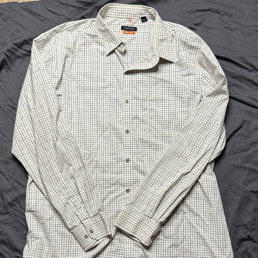 Van Heusen Men's Checkered Button Down Shirt - White and Black